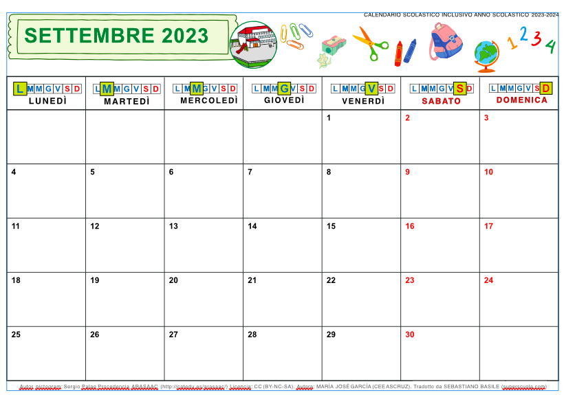 CALENDARIO SCOLASTICO A 12 FOGLI VUOTO